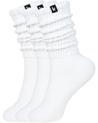 Kamo Fitness Cozy 3-Pair Pack - Scrunch Long Crew Socks for Women, Soft & Breathable Boot and Slouch Socks, Size 5-9
