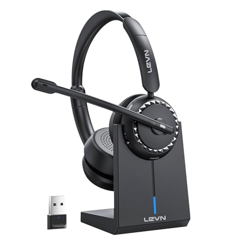 LEVN Wireless Headset, Wireless Headset with Mic for Work, AI Noise Cancelling, 65 Hrs Working Time, Bluetooth Headphones ...