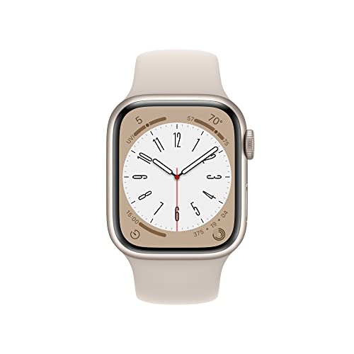 Apple Watch Series 8 [GPS 41mm] Smart Watch w/Starlight Aluminum Case with Starlight Sport Band - M/L. Fitness Tracker, Bl...