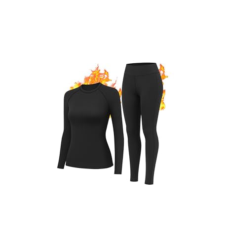 HiZiTi Thermal Underwear Women Long Johns Set Fleece Lined Warm Base Layer Long Sleeve for Weather Top Bottom Pajama