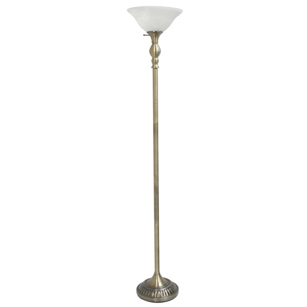 Lalia Home Classic Torchiere Floor Lamp, Antique Brass with White Shade, Model LHF-3001-AB, Metal Construction