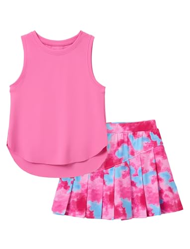 PATPAT Girls Tennis Skirt Sets Moisture Wicking Tank Tops and Pleated Skirts 2 Piece Outfits Activewear Sets 5-12 Years