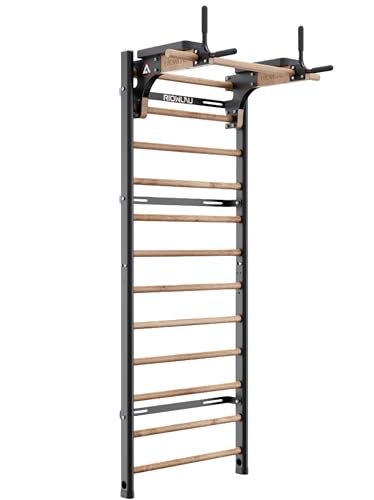 Swedish Ladder Pro, Wood Stall Bar with Push-Through Bar, Adjustable Pull-Up Dip Bar for Adults and Kids, Accessories Bund...