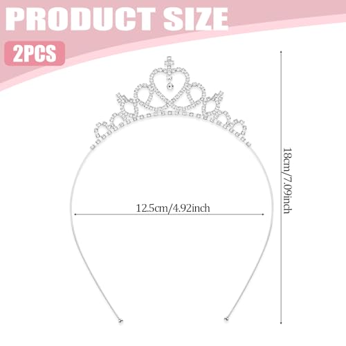2Pcs Princess Crown Tiara Crystal Rhinestone Non-Slip Crown Headbands for Girls & Women