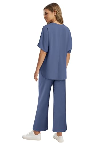 Sampeel Two Piece Sets for Women Summer Outfits Oversized Wide Leg Crop Pants Lounge Sets Airport Beach Vacation Clothes