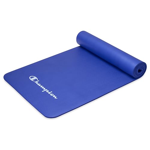 Champion 10mm Exercise Mat, Blue, Cushioned Non-Slip Workout Mat with Textured Base for Yoga, Pilates, Stretching & Floor-...