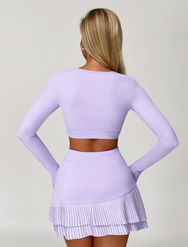 EFOGEP Women's Long Sleeve Tennis Dress Set 2 Piece Athletic Dress with Built-in Shorts for Tennis Golf Workout