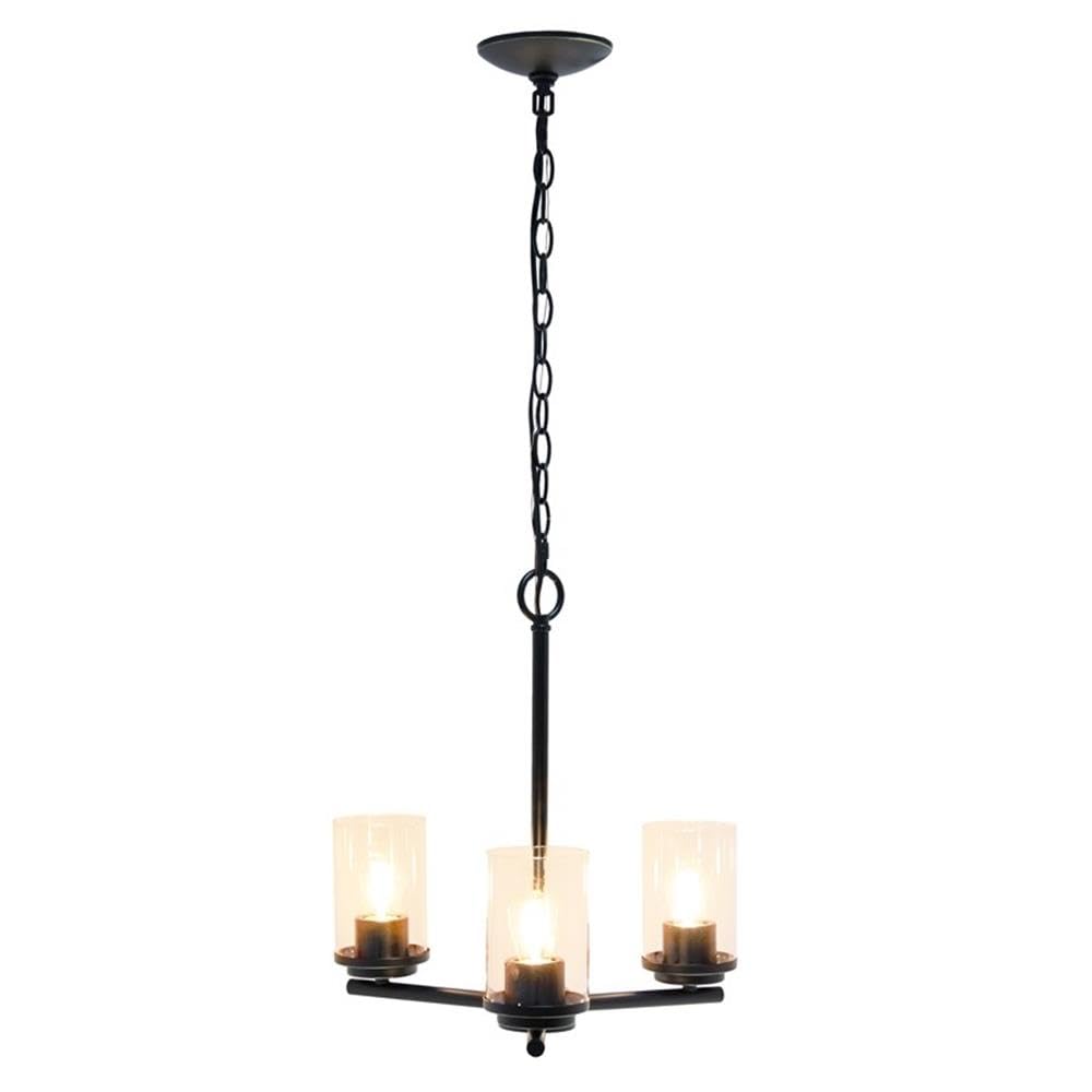 LALIA HOME 3-Light Pendant Chandelier, 15in Clear Glass, Restoration Bronze, Model LHP-3012, for Kitchen Island, Foyer, Living Room