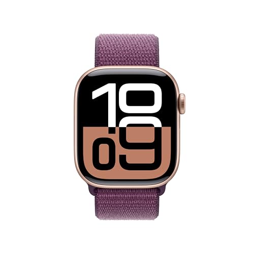 Apple Watch Series 10 [GPS 42mm case] Smartwatch with Rose Gold Aluminum Case with Plum Sport Loop. Fitness Tracker, ECG A...