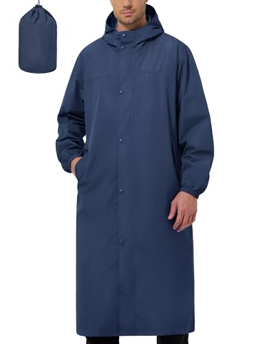 UIQUR Men's Rain Jacket Lightweight Long Raincoat Hood Rain Poncho Waterproof Windbreaker Cycling Running Hiking Packable