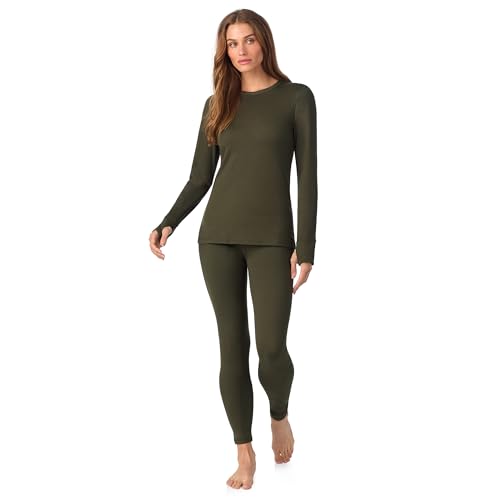 Cuddl Duds Womens Heavyweight Cold Weather Fleece Lined Thermal Set – Long Sleeve Top & Leggings - Winter Lounge Sets