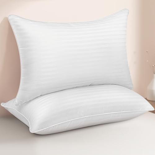 Standard Size Bed Pillows Set of 2 - Premium Down Alternative Cooling Pillows for Side, Back, and Stomach Sleepers Hotel Quality Fluffy Soft Microfiber Fill Breathable Skin-Friendly