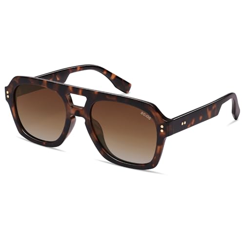 SOJOS Retro Thick Polarized Aviator Sunglasses for Women Men, Large Trendy Bold Square Pilot Shades SJ2385