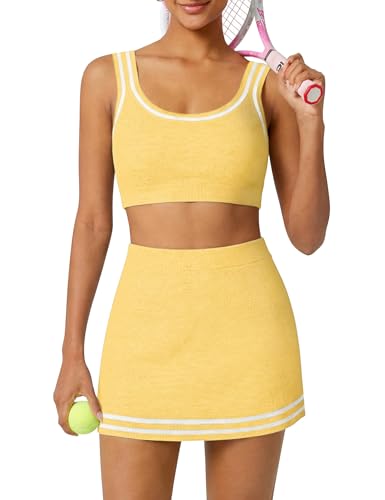 TQD 2 Piece Workout Sets for Women Tennis Mini Skirt Set with Shorts Tank Top and Short Athletic Summer Outfits Trendy 2026