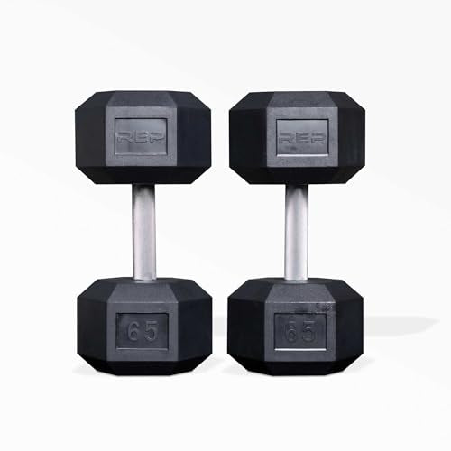 Rep Fitness 55lb-75 lb Dumbbell Set- Rubber Hex, Low Odor, Fully Knurled- Made for Heavy Lifting