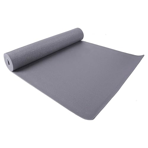 Fitvids 1/4-Inch High Density Thick Non Slip Yoga Mat with Knee Pad and Carrying Strap for Workout, Pilates, Gym Home Exercise, Grey