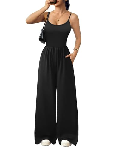 Ekouaer Jumpsuits for Women Sleeveless Spaghetti Strap Womens Jumpsuit One Piece Wide Leg Summer Romper With Pockets 2026