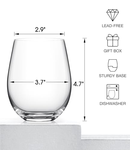 LUNA & MANTHA Stemless Wine Glasses Set of 4, 18oz Crystal Red White Wine Glasses for Daily Use, Hosting, Home Bar, Evenin...