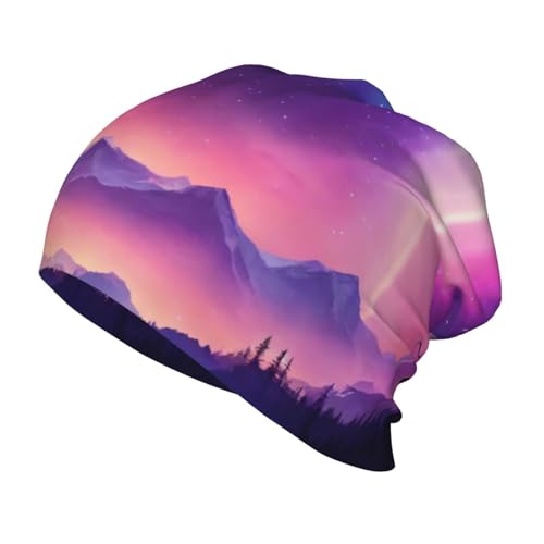 Bkdogkt Dark Northern Lights Print Beanie Hat Soft Thermal Cap Winter Headwear for Cold Indoor Outdoor Activities