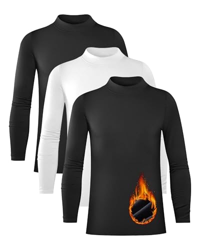Rolimaka 3 Pack Youth Boys Compression Thermal Shirt Long Sleeve Fleece Undershirt Football Baseball Soccer Base Layer Top