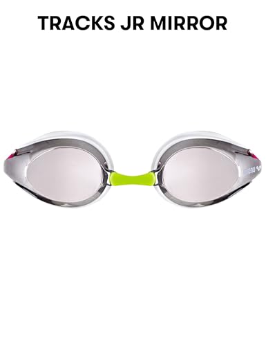 ARENA Tracks Unisex Junior Youth Essential Racing Swim Goggles Kids Swimmers Young Racers Anti-Fog Coated Mirror Lens, Sil...