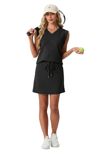 GRECERELLE 2026 Women Summer Casual 2 Piece Outfits Skort Sets Sleeveless V-Neck Top & Tennis Skirt with Pockets for Athletic