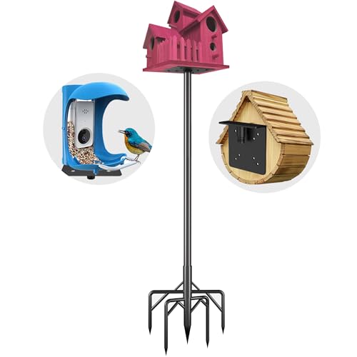 Bird Feeder Pole Kit 110 Inch,Bird House Pole for Outdoors Heavy Duty,5 Base Prongs Adjustable Birds Feeder Stand for House