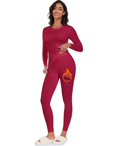 FULLSOFT Thermal Underwear for Women-Fleece Lined Long Johns Long Sleeve Shirt Legging Lounge Set Cold Weather Top Bottom