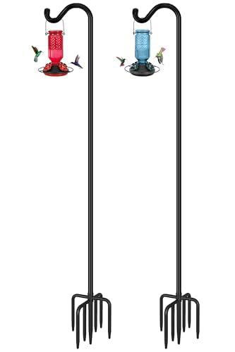 FEED GARDEN Adjustable Shepherd Hook Bird Feeder Pole with 7 Prongs Base, 108 Inch Tall 5/8 Inch Thick, Heavy Duty Outdoor...