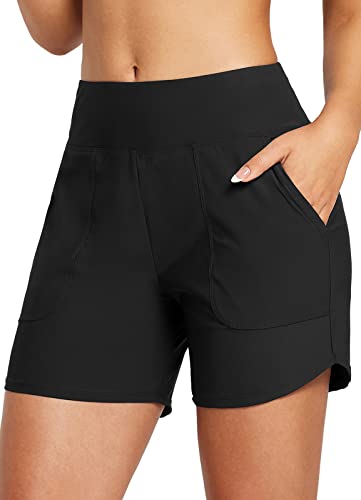 baleaf Women's 3"/5"/7"/9" High Waisted Swim Board Shorts Quick Dry Swimsuits Bottoms Trunks with Pockets