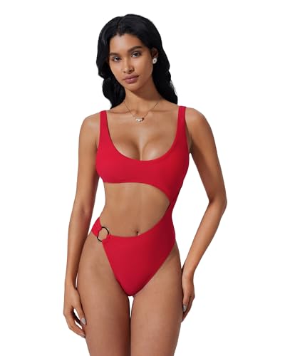 SUUKSESS Women Sexy One Piece Tummy Control Swimsuit Cutout Backless Bathing Suit