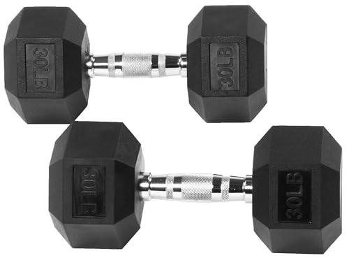 OLIXIS Rubber Hex Exercise & Fitness Dumbbell, Weights Set with Anti-Roll Design, Strength Training Equipment, Space-Savin...