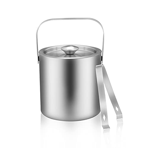 LUCKYGOOBO Mini Ice Bucket Portable Double Wall Ice Bucket with Tong,Stainless Steel Hotel Bucket/Champagne/Beverage Bucke...