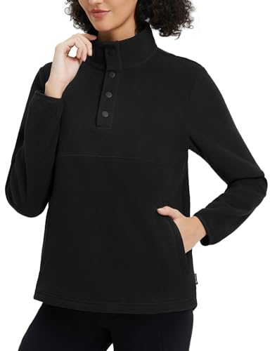 baleaf Women's 1/4 Buttom Down Fleece Pullover Thermal Long Sleeve Shirts Ski Mid Layer with Pockets Thumbhole Warm Tops