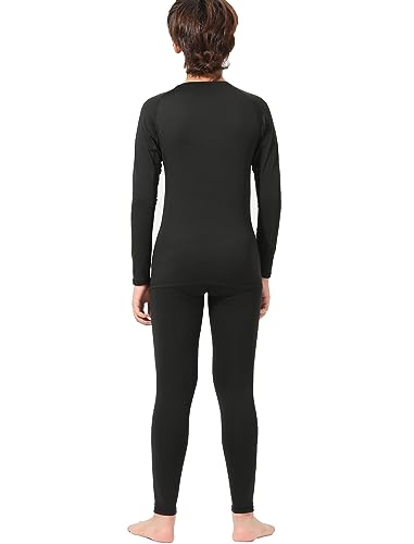 Rolimaka 2 Set Youth Boys' Thermal Underwear Set Fleece Lined Compression Shirt Leggings Pants Kids Base Layer Cold Weather