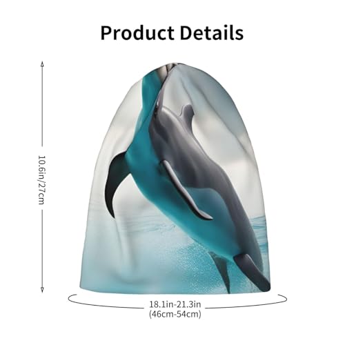 Funny Dolphin Looking at You Print Beanie Hat Soft Thermal Cap Winter Headwear for Cold Indoor Outdoor Activities Black