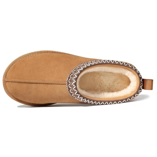 bebealy Genuine Suede Fuzzy Slippers for Women Winter Warm House Shoes Cozy Mini Boots for Indoor Outdoor