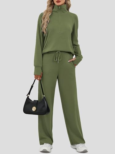 Casly Lamiit Women's 2 Piece Outfits Lounge Set 2025 Oversized Half Zip Sweatshirt Wide Leg Sweatpant Set Sweatsuit Tracksuit