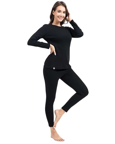 Women Heavyweight Rayon Polyester Thermal Underwear Base Layer Long Johns Blended Fleece Lined Set for Cold Weather