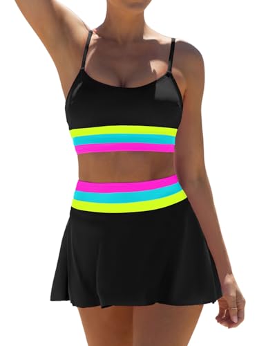 popvil High Waisted Bikini Sets for Women Tummy Control Swimsuits Neon Swimwear 3 Piece Bathing Suits with Skirt 2026