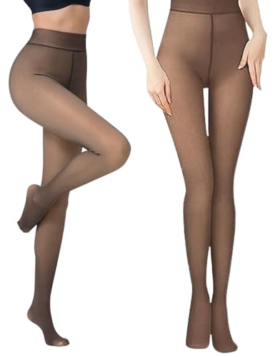 Zibnwek Fleece Lined Tights For Women, Panty Hose Women's Control Top, Fake Translucent Thick Thermal Sheer Tights