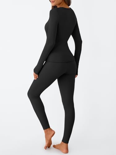 LILLUSORY Womens Long Johns Thermal Underwear Fleece Lined Leggings Warm Pajama Pants Set Shirts Winter Clothes 2025