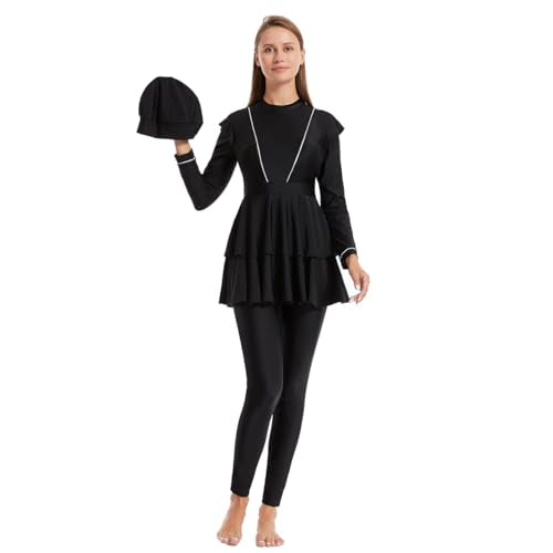 IBAKOM Muslim Swimsuit for Women Burkini Long Pleated Skirt with Swim Cap Modest Bathing Suit Islamic Surfing Rash Guard Set
