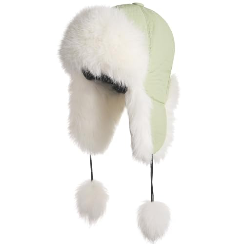Women Faux Fur Trapper Hat with Pompoms Warm Classic Ear Flaps Fuzzy Bobble Cap Warm Outdoor Ski Snow Cap for Women and Men