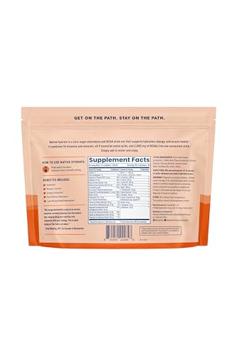 NativePath Native Hydrate Stick Packs, Sugar Free Electrolytes Powder with BCAAs, Peach Mango Hydration, Keto & Paleo Frie...