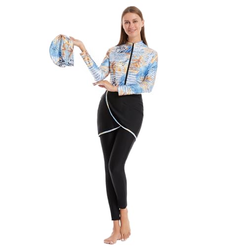 IBAKOM One Piece Modest Burkini for Women Islamic Swimsuits with Wrap Skirt Swim Cap Muslim Bathing Suit Cover Ups