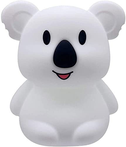 Tianhaixing Animal-Shaped Night Light, Rechargeable Led Silicone Lamp, 9 Colors, Touch & Remote Control, Big Koala, White