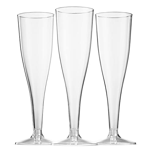 100 Plastic Champagne Flutes - 5 Oz Disposable Clear Champagne Glasses for Parties, Mimosa Bar, Events, Wedding and Shower...