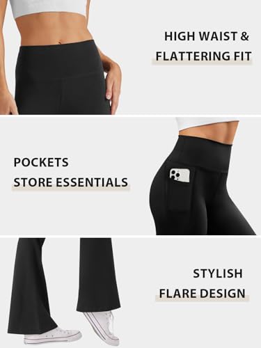 SEAJOJO Women's High Waist Flare Yoga Pants Tummy Control Casual Bootcut Leggings with Side Pockets