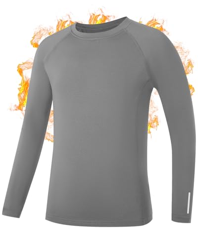 RIKUAOU Youth Boys Thermal Compression Shirts, Fleece Lined Long Sleeve Undershirt, Athletic Base Layer Top Soccer Football